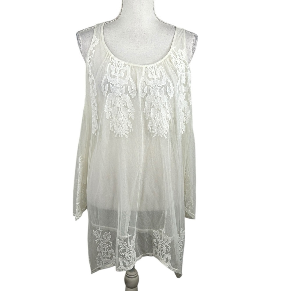 XCVI Cream Boho Floral Sheer Festival Romantic Lace Flowy Top Size Medium